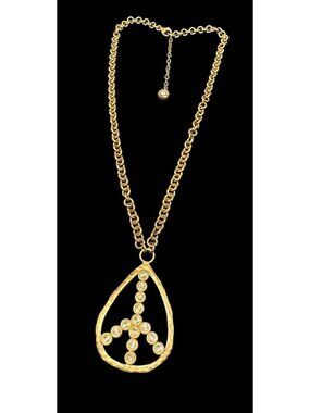 Ross Simons Necklace 925 Peace Sign Hammered Pendant Gold Over Sterling Chain